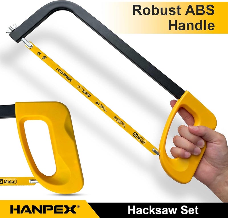 Hanpex 12in. High-Tension Hacksaw Frame with 10pcs Extra Bi-metal Blades, Hand Saw Suitable for Metal, wood, PVC, Carpentry - Image 3